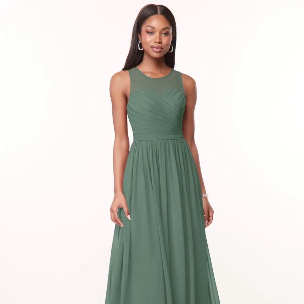 Azazie Nina NWT Eucalyptus A-Line Pleated Chiffon Dress Size 8 Bridesmaid Formal - Picture 2 of 3